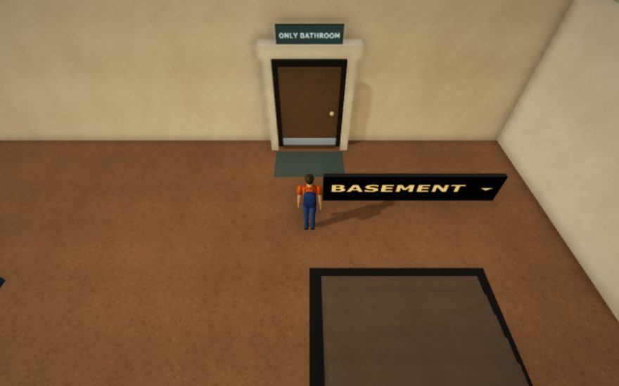 An enterable restroom door in Shtick City