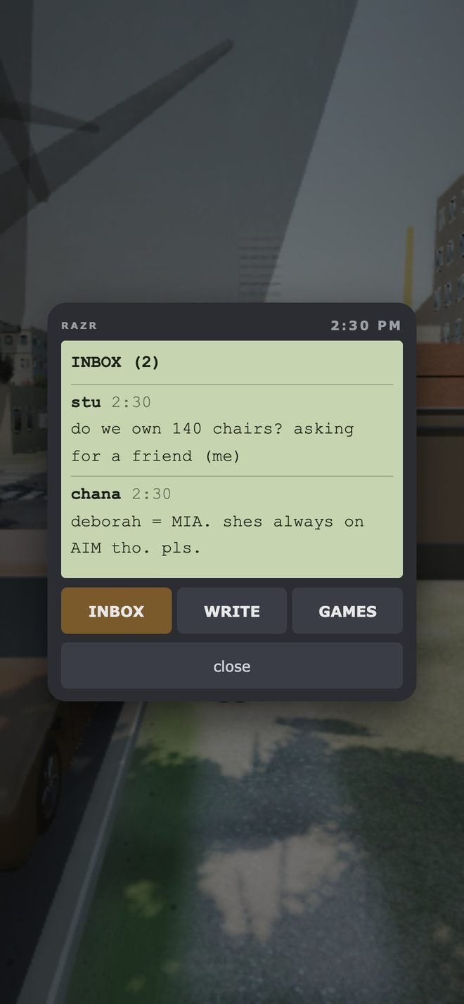 In-game 2006 mobile phone interface